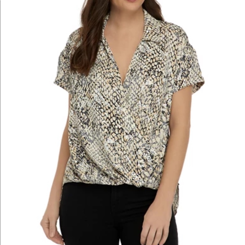 Animal Print Crossover Blouse